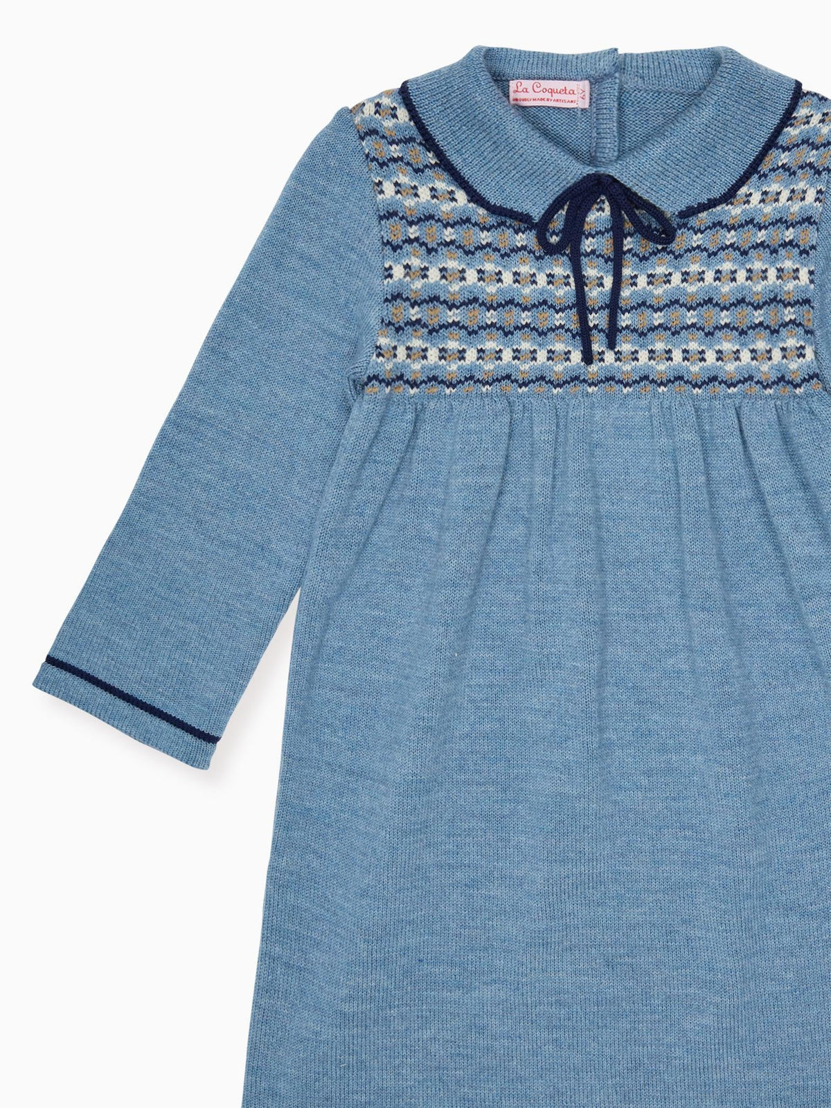 Slate Blue Aldara Merino Fair Isle Girl Knitted Dress
