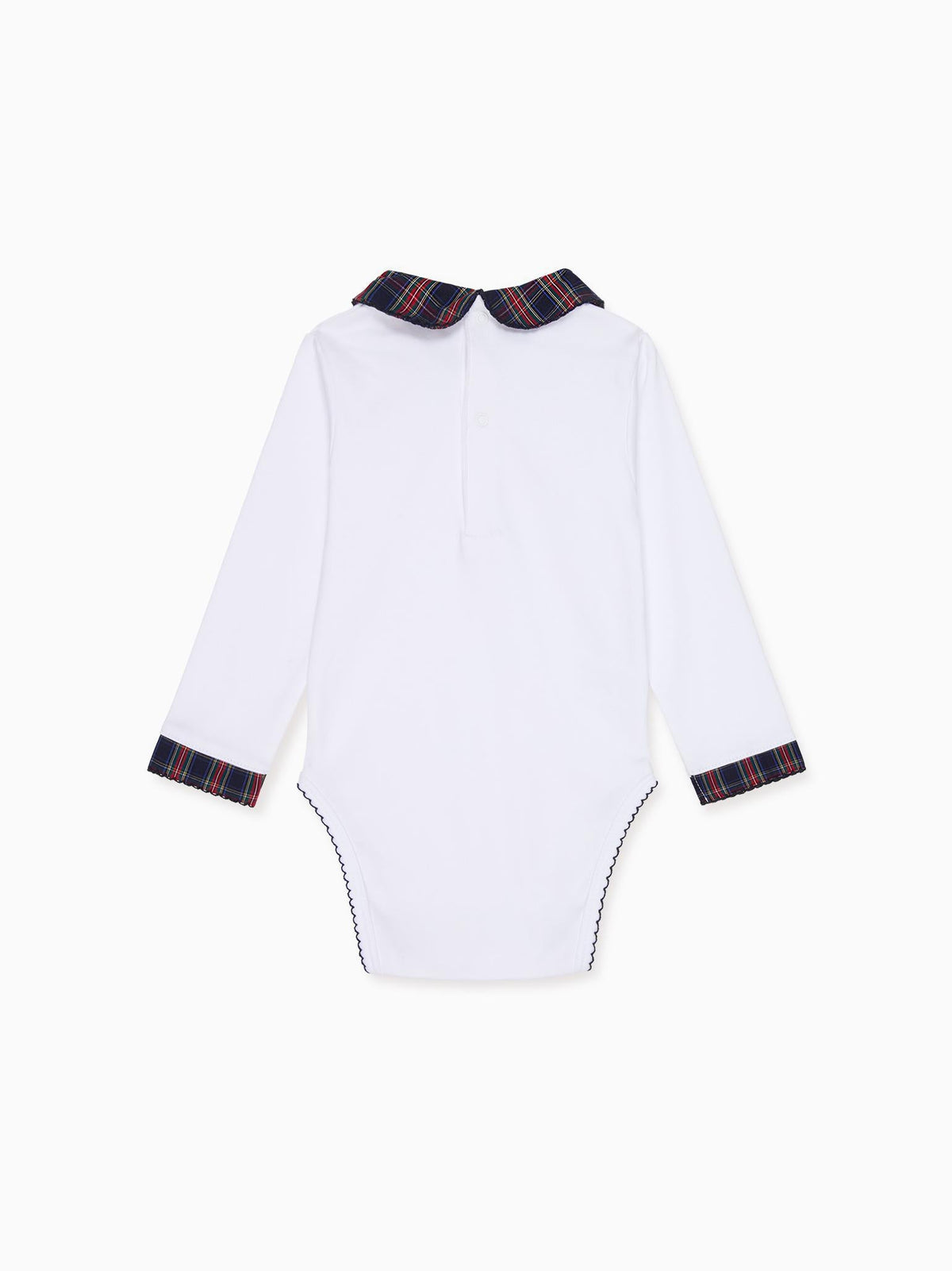 White & Navy Tartan Bastia Baby Body Vest