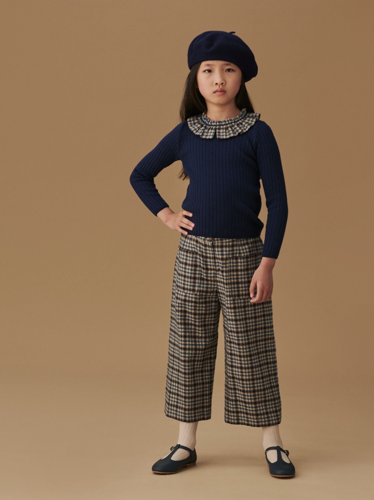 Navy Leather Girl T-Bar Shoes