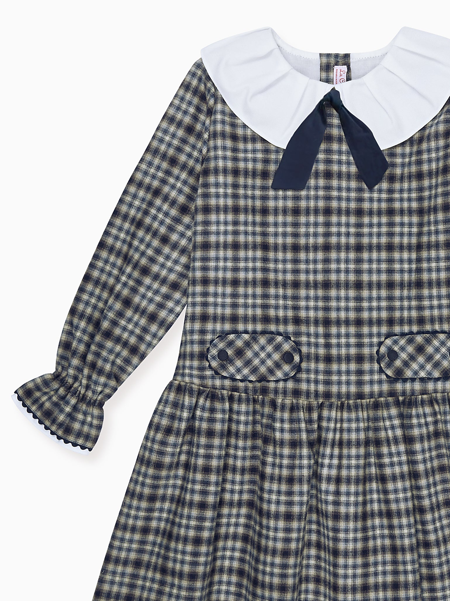 Navy Check Tessa Girl Drop Waist Dress
