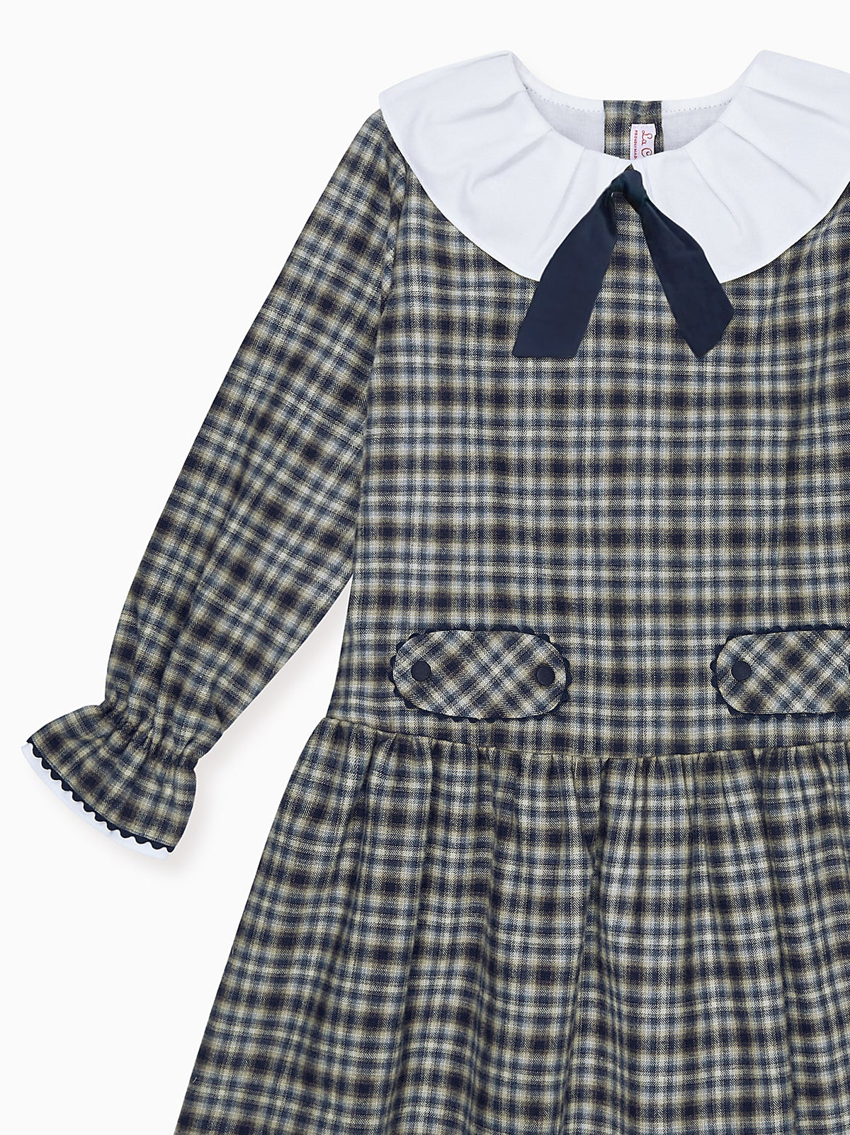 Navy Check Tessa Girl Drop Waist Dress
