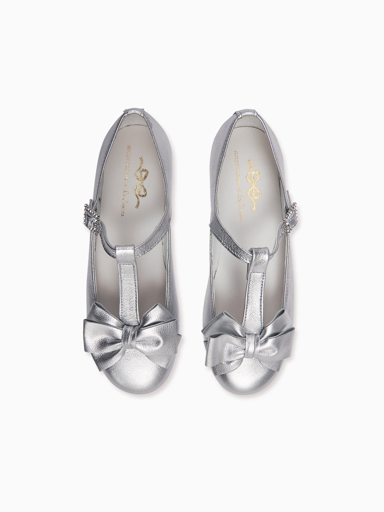 Nicky Hilton x La Coqueta Silver Tessa Leather Girl T-Bar Shoes