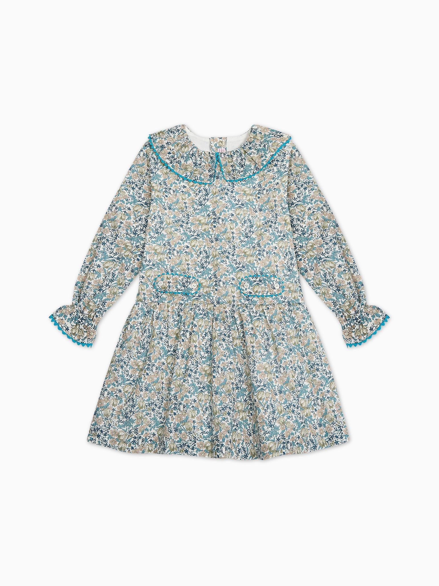 Teal Floral Tessa Made With Liberty Fabric Girl Drop Waist Dress
