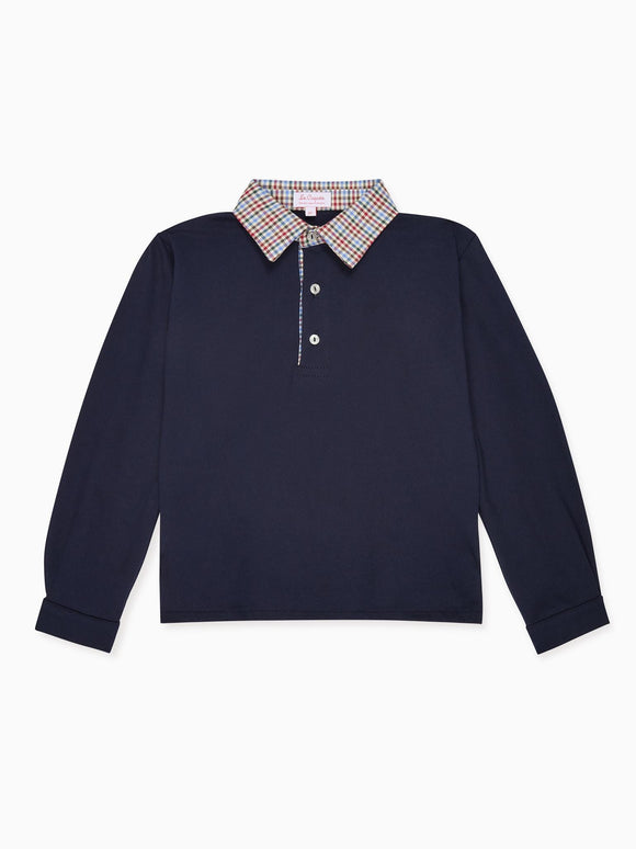 Navy Check Tijo Long Sleeve Boy Rugby Shirt