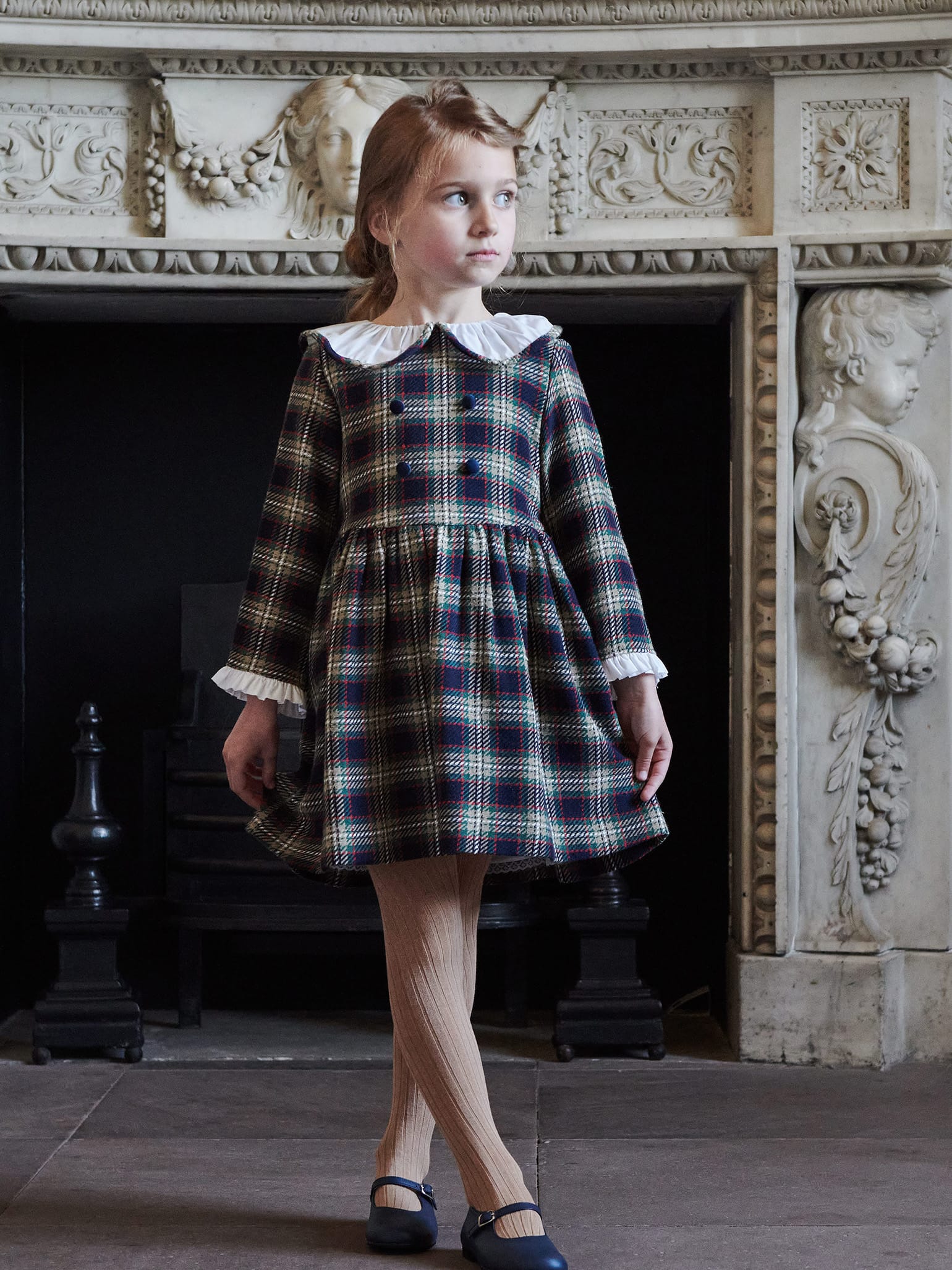 Green Check Tola Girl A-Line Dress