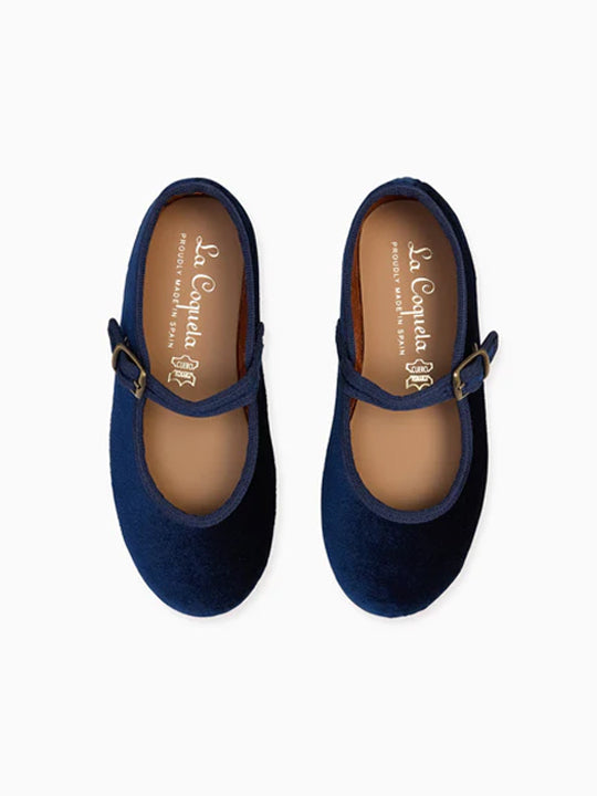 Navy Velvet Girl Mary Jane Shoes - Main Image