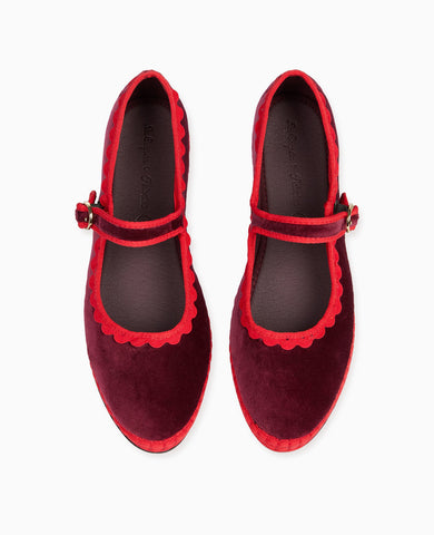 Flabelus x La Coqueta Woman Burgundy Velvet Mary Jane Shoes
