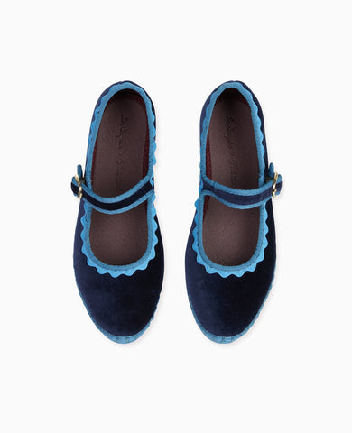 Flabelus x La Coqueta Girl Light Blue Velvet Mary Jane Shoes