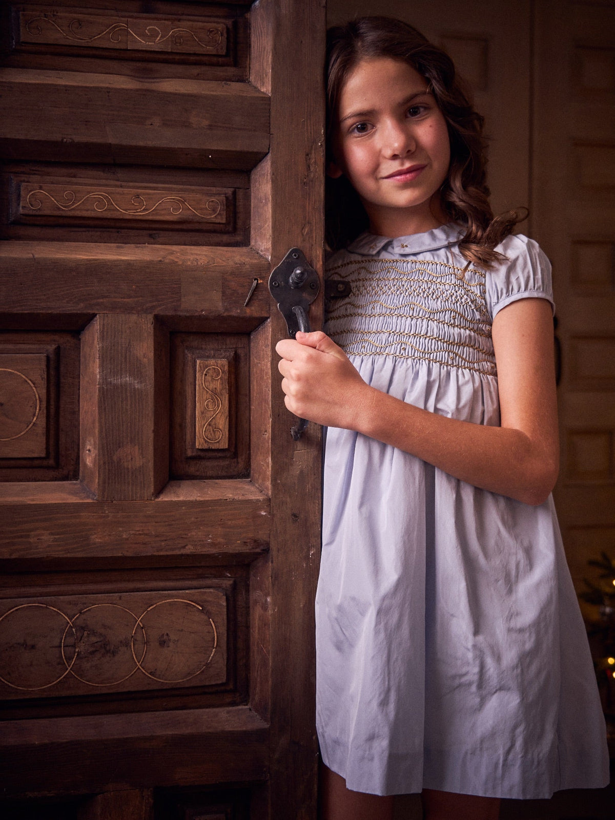 Dusty Blue Victoria Girl Hand-Smocked Dress