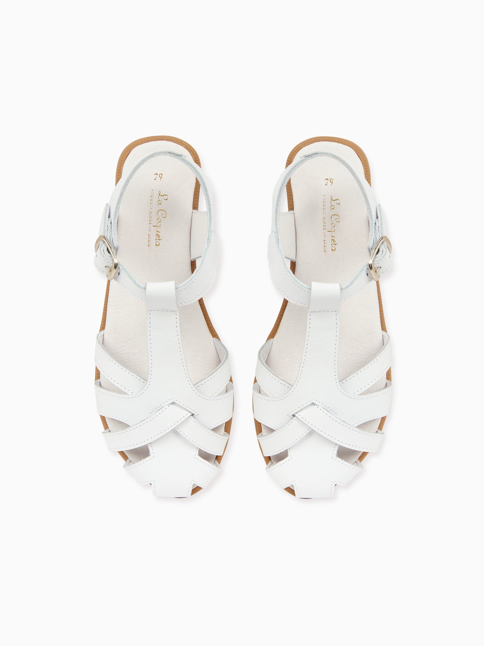 White Sofia Leather Girl Sandals