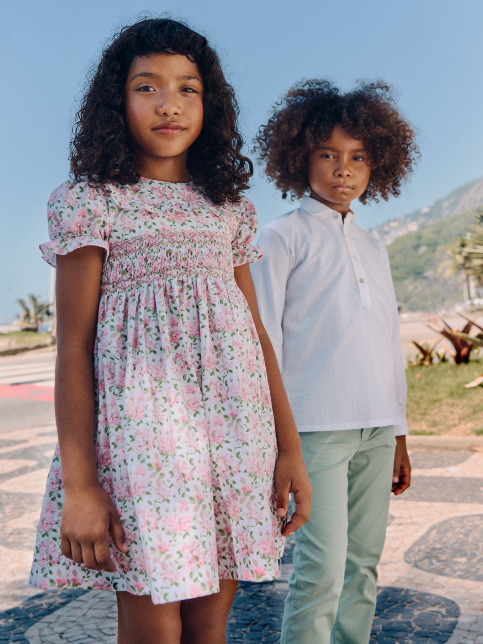 Ivory Floral Silvana Girl Hand-Smocked Dress