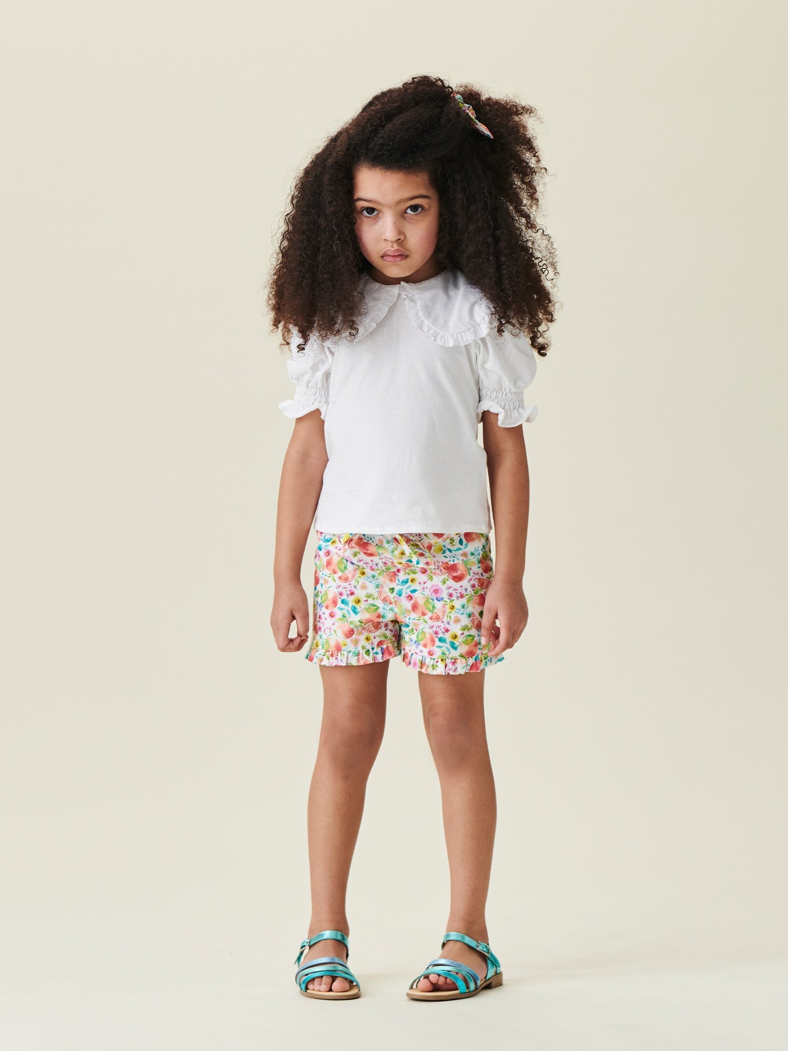 Orange Floral Flores Girl Cotton Shorts