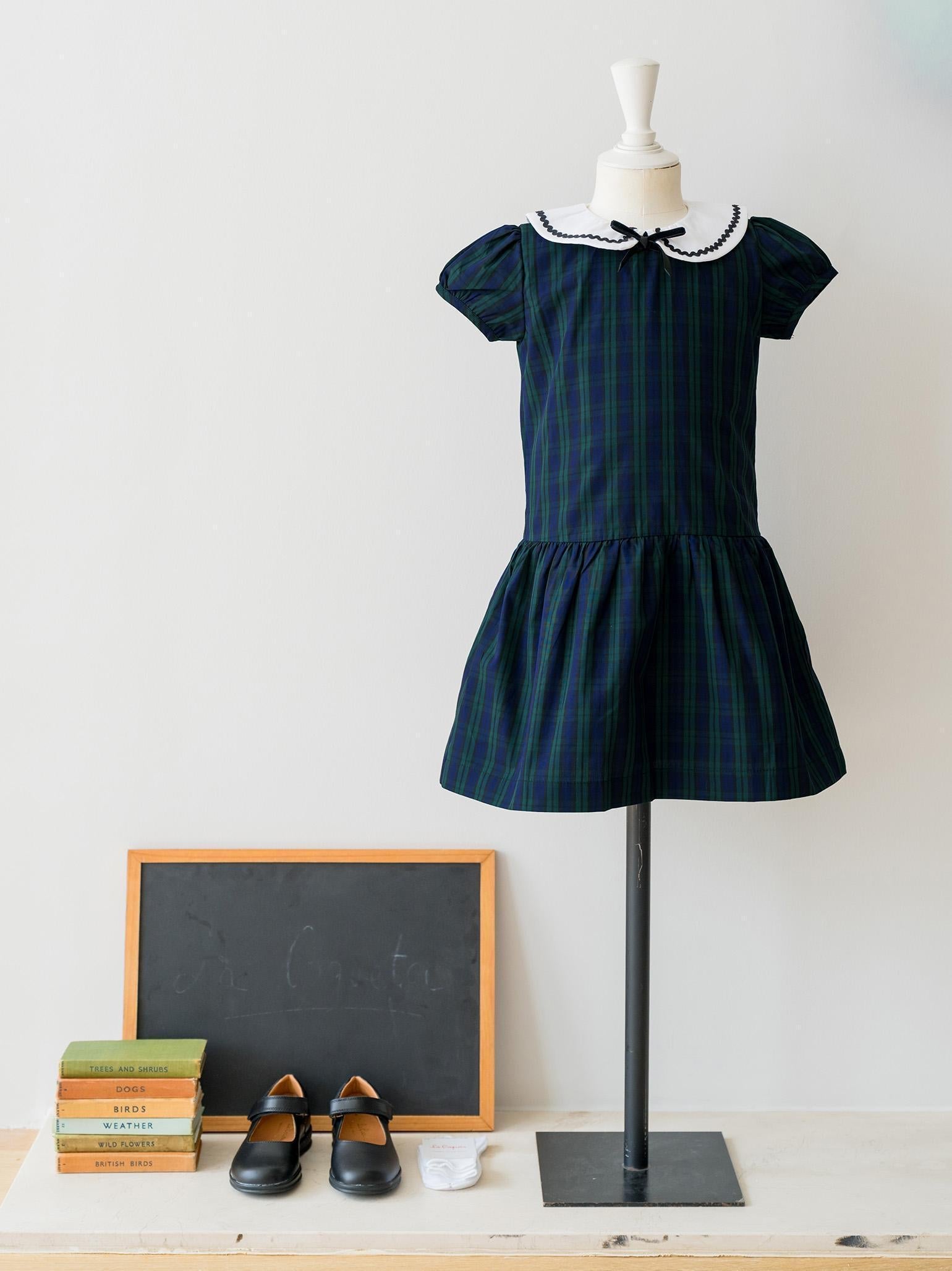 Navy Check Xana Girl Drop Waist Dress
