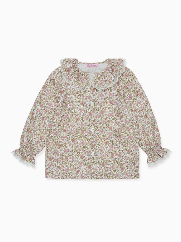Pink Floral Lila Long Sleeve Baby Girl Shirt