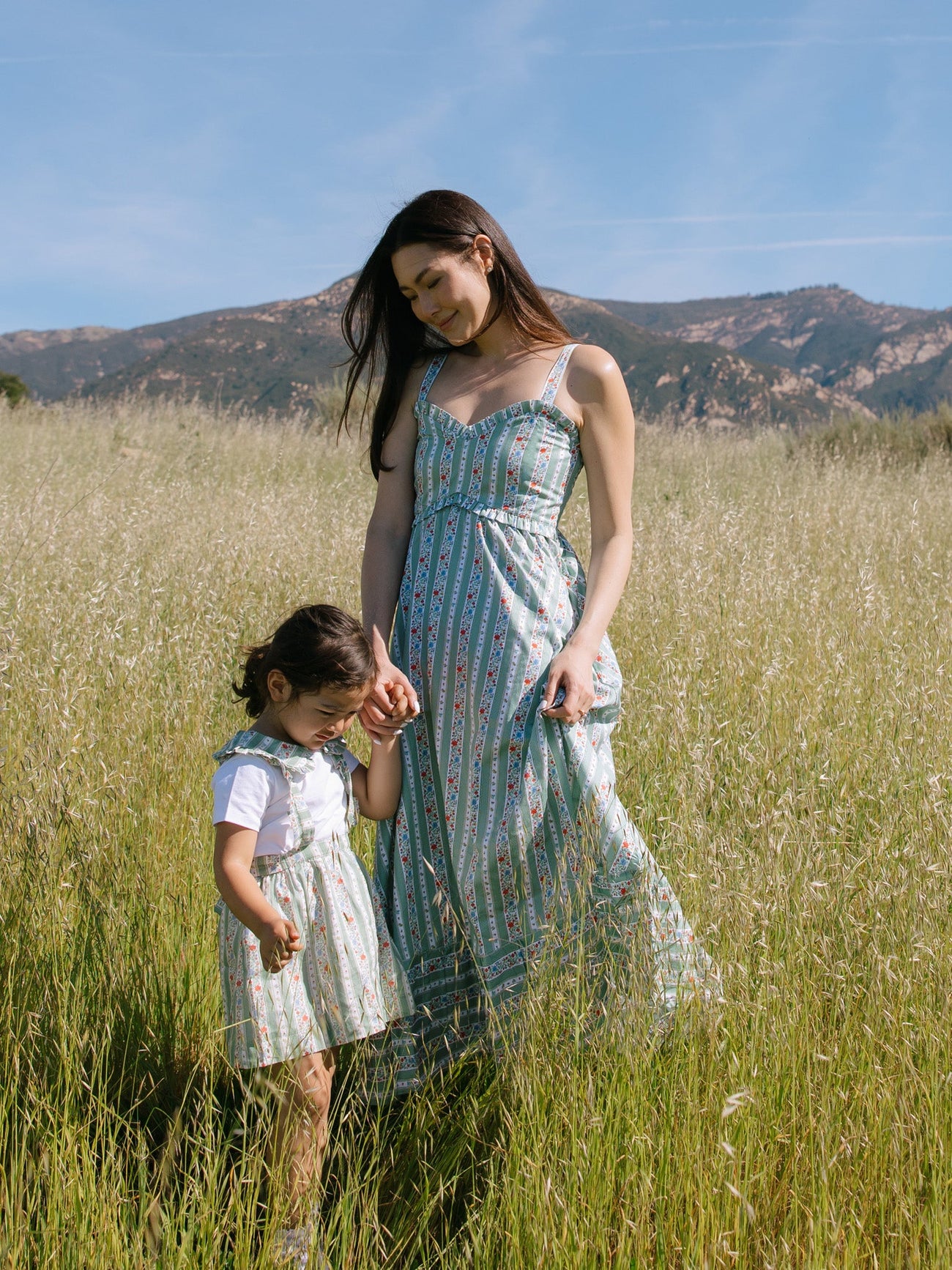 Sage Floral Stripe Toledo Women Midi Dress