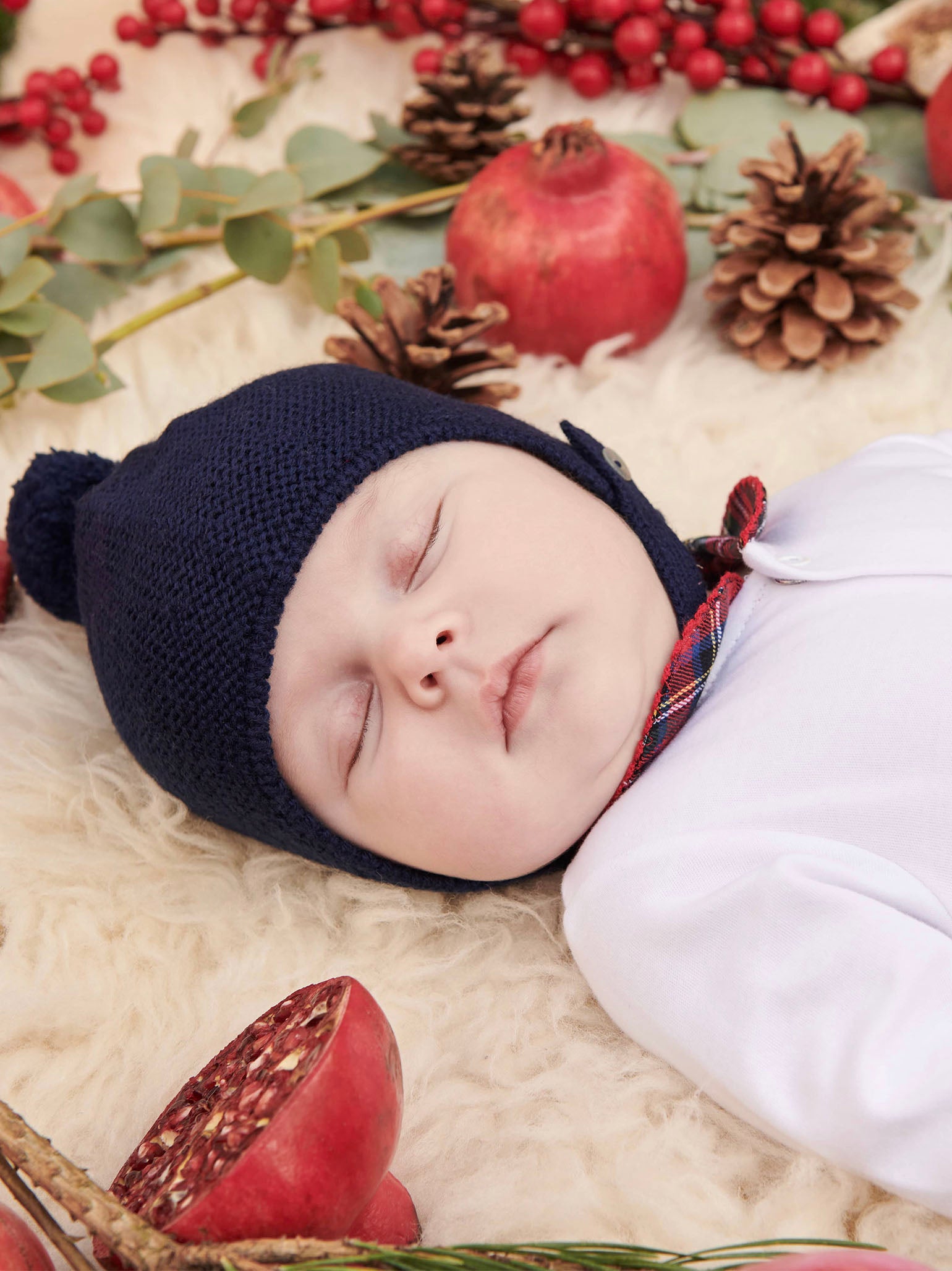 Navy Renta Merino Baby Bonnet