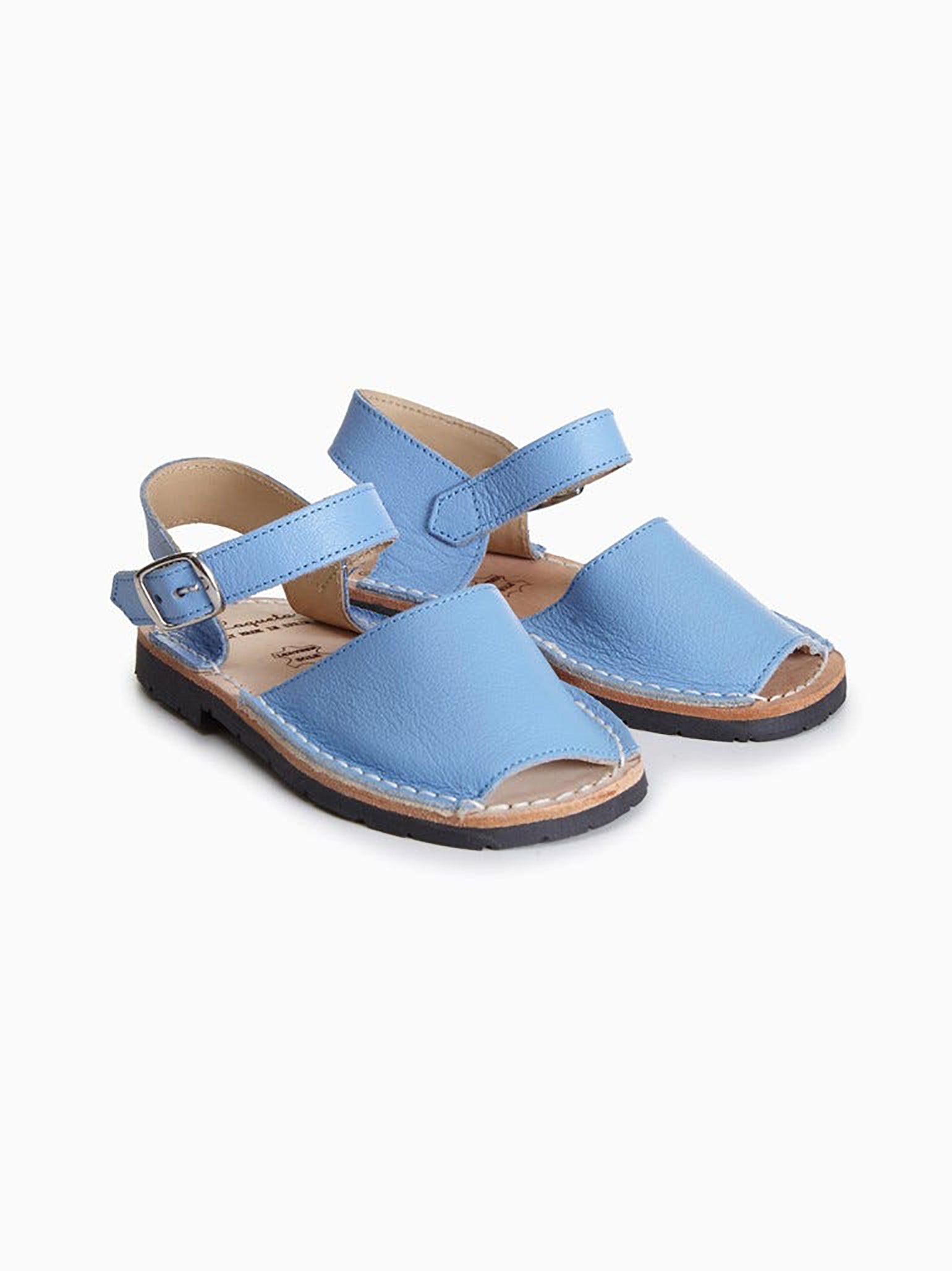 Dusty Blue Avarca Leather Kids Sandals