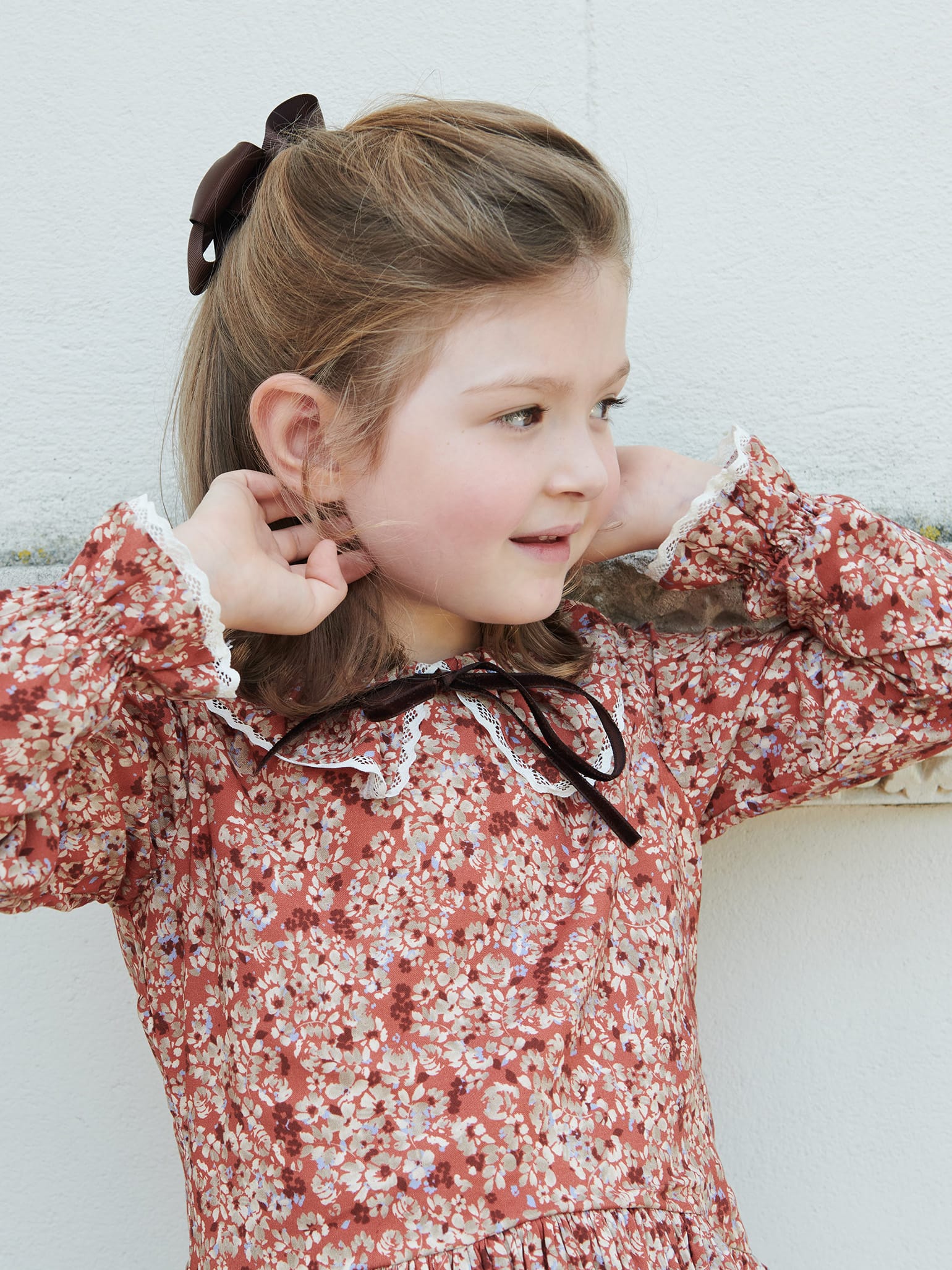 Terracotta Floral Chloe Girl Drop Waist Dress