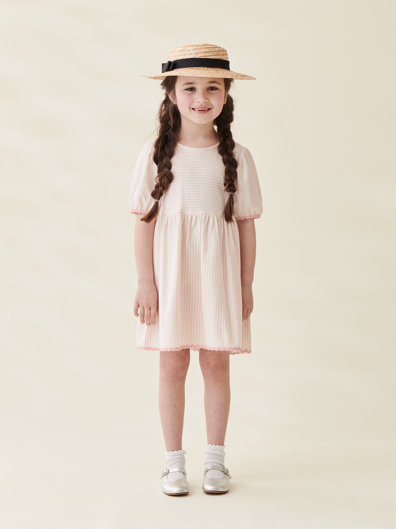 Dusty Pink Stripe Elea Girl Dress