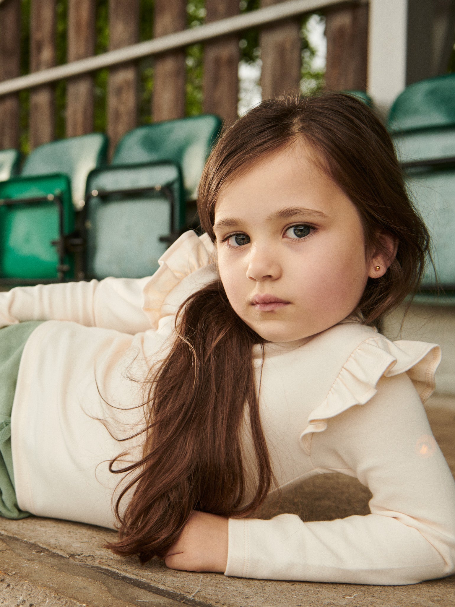 Ivory Maria Frill Sleeve Long Sleeve Girl Top