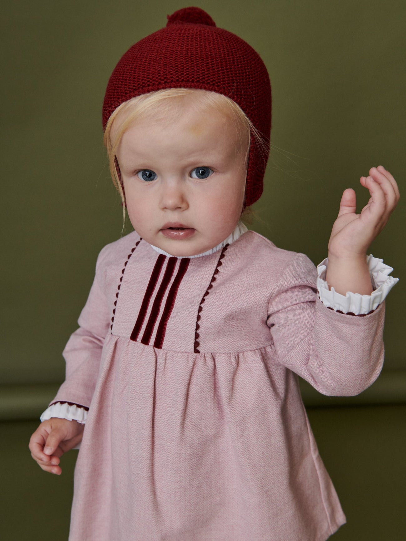 Burgundy Renta Merino Baby Bonnet