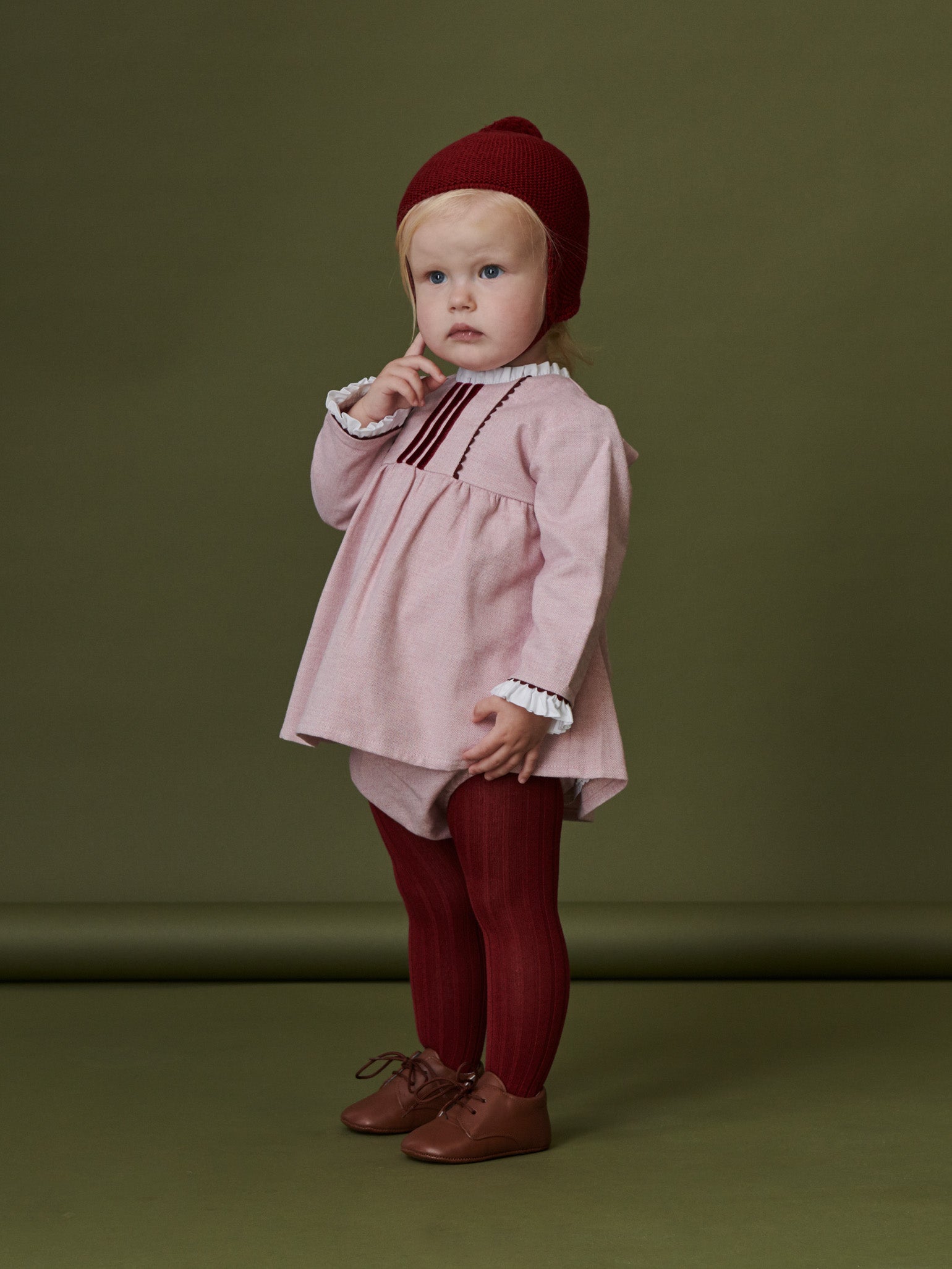 Burgundy Renta Merino Baby Bonnet