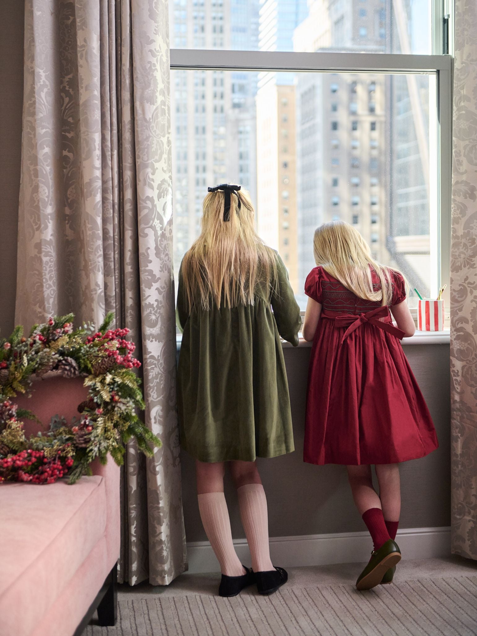 Green Antonella Velvet Girl Empire Dress