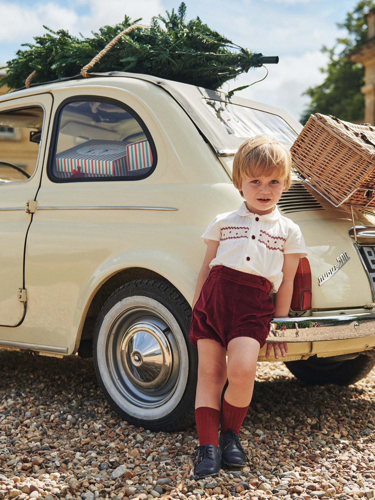 Burgundy Bautista Velvet Baby Boy Hand-Smocked Set