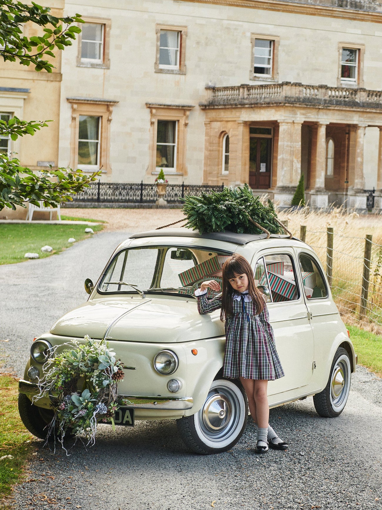 Navy Tartan Flora Girl Empire Dress