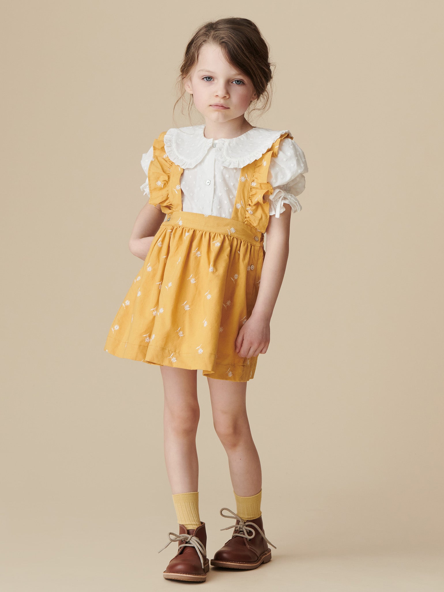 Mustard Floral Agata Girl Pinafore Skirt