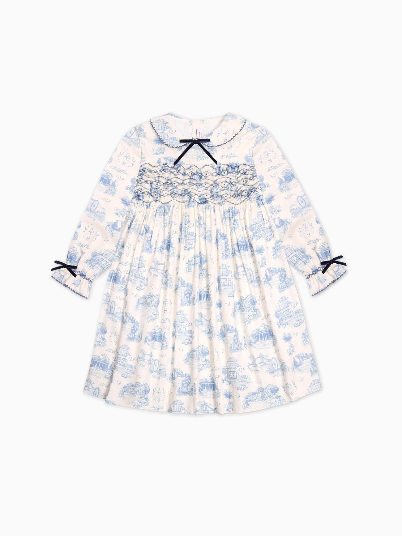 Blue Toile De Jouy Alice Girl Hand-Smocked Dress