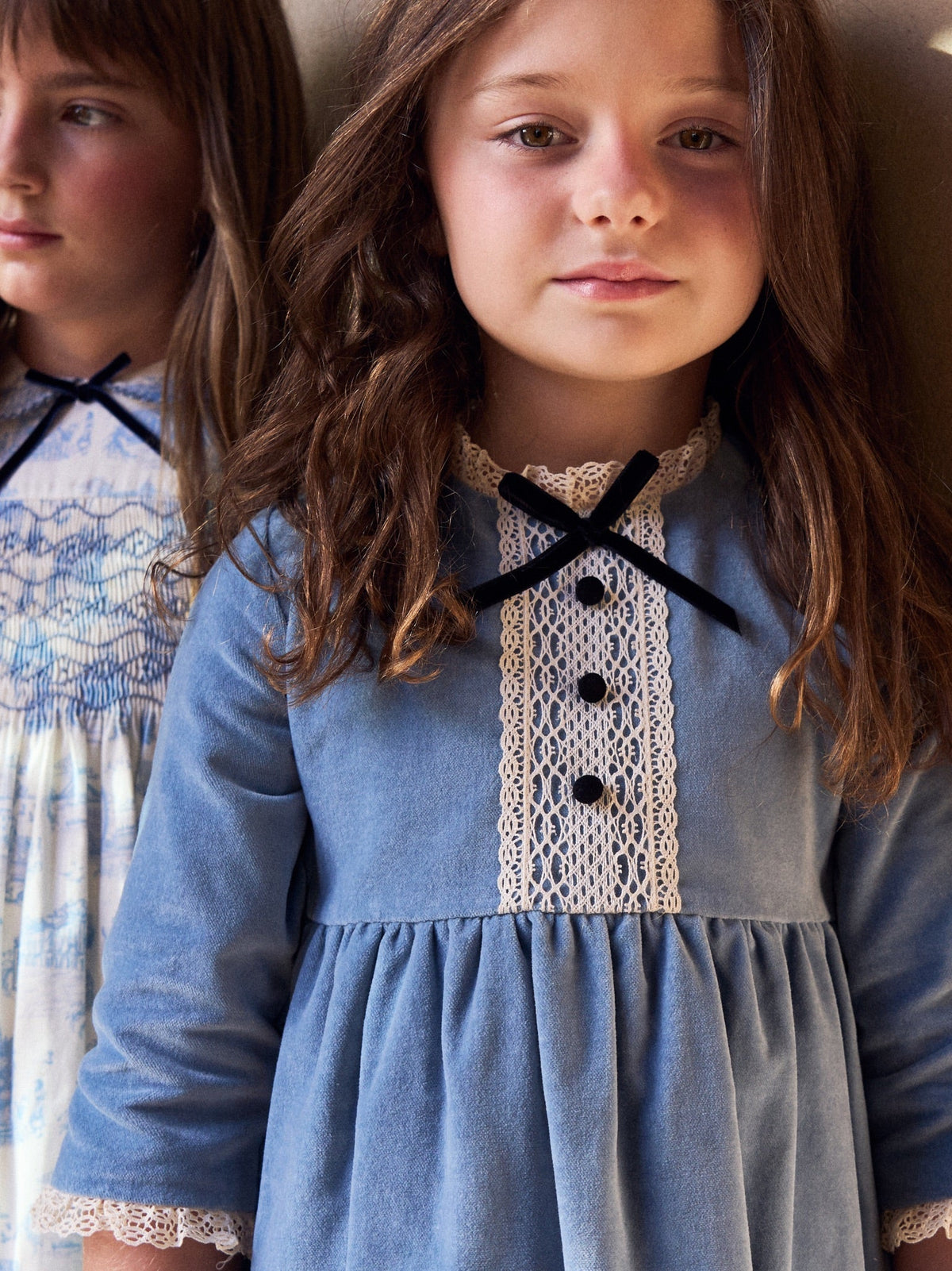 Dusty Blue Esther Velvet Girl Dress