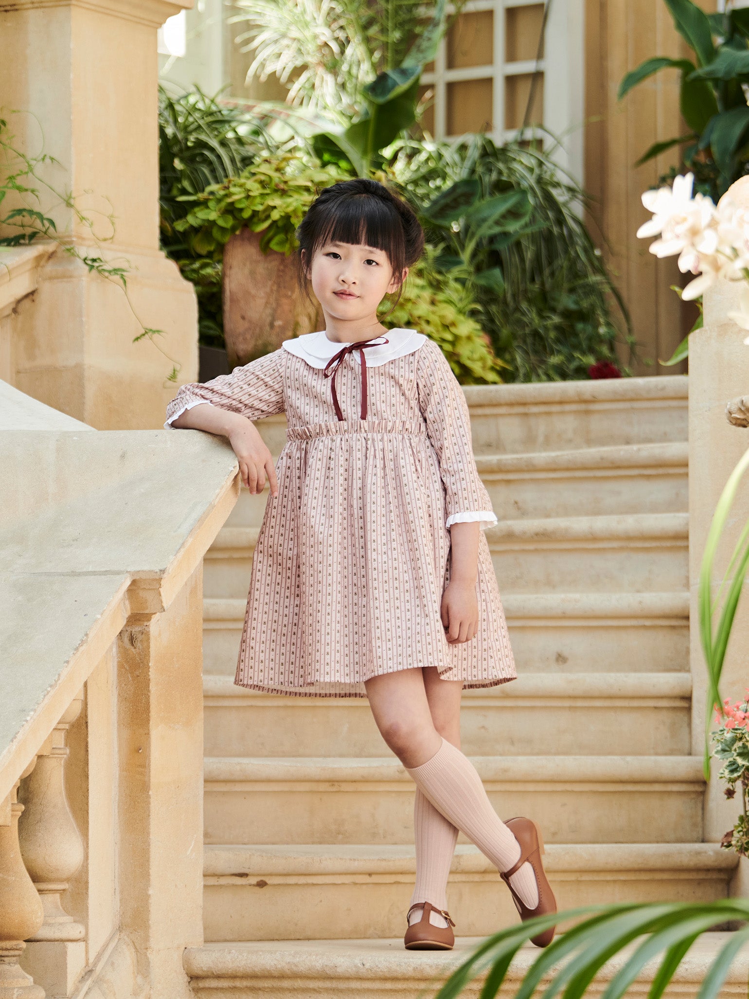 Pink Floral Stripe Alondra Girl Dress