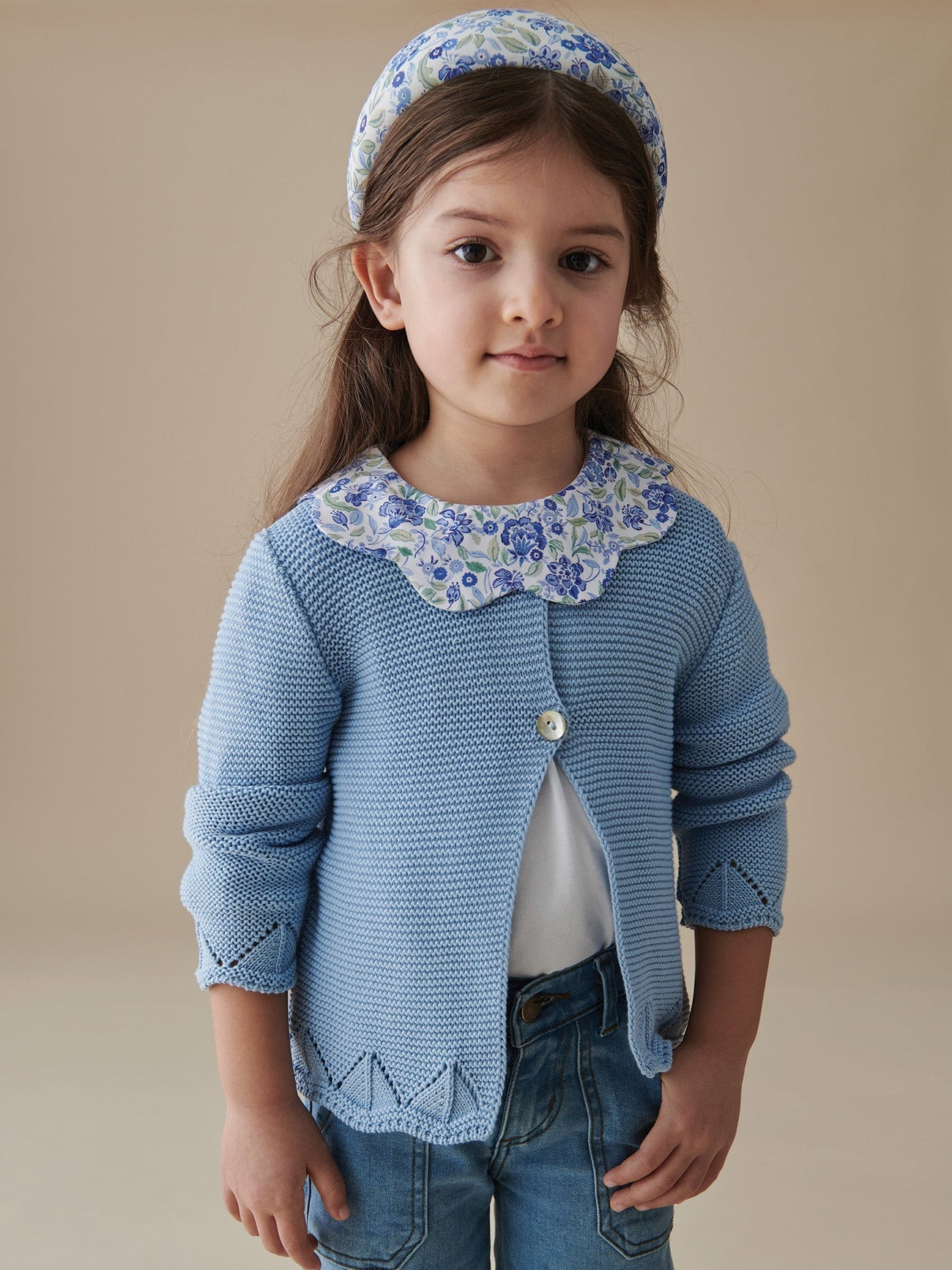 Dusty Blue Floral Girl Wide Hairband