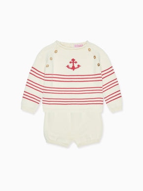 Red Stripe Ancla Cotton Baby Knitted Set