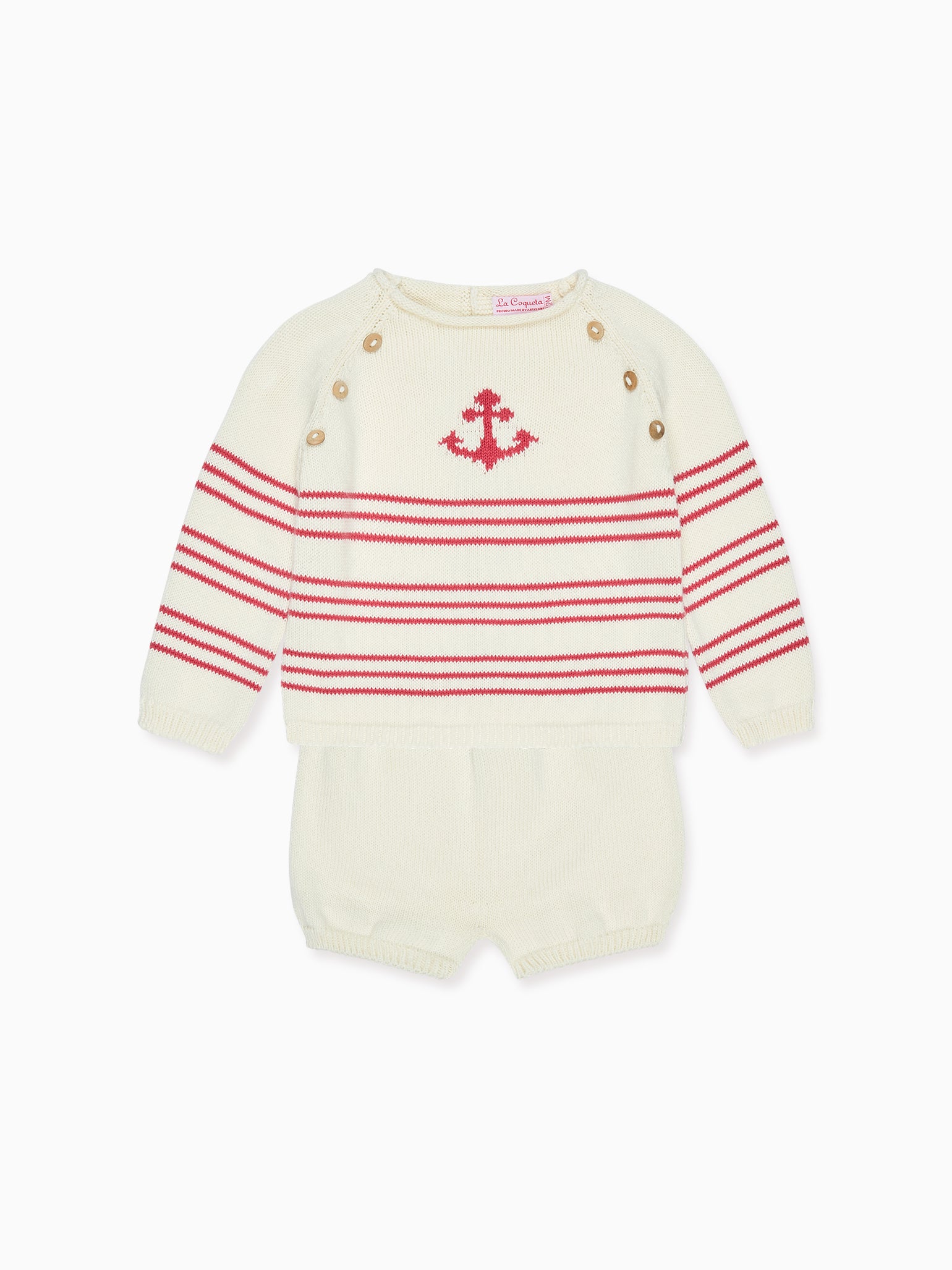 Red Stripe Ancla Cotton Baby Knitted Set