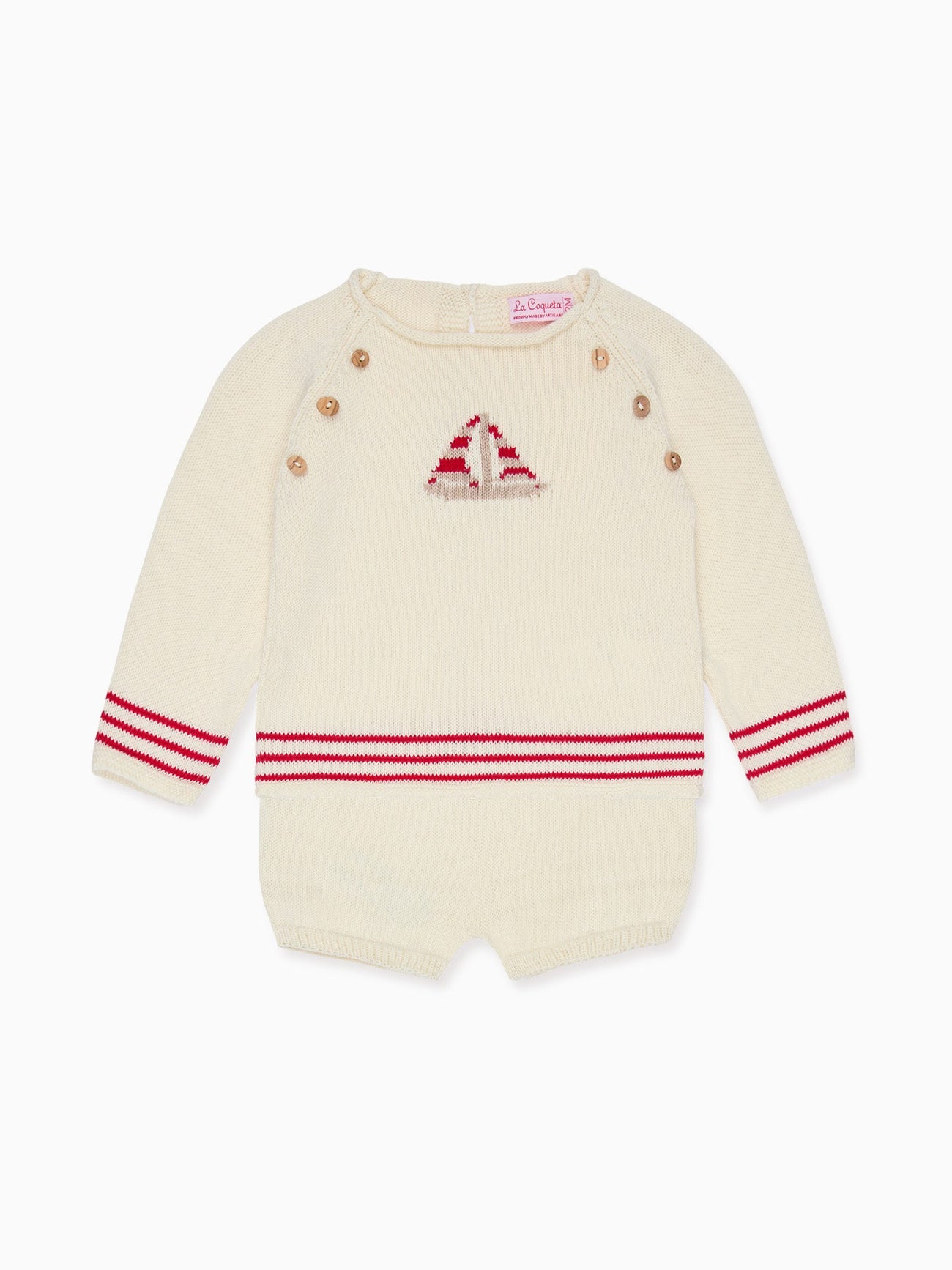 Red Stripe Ancla Cotton Baby Knitted Set