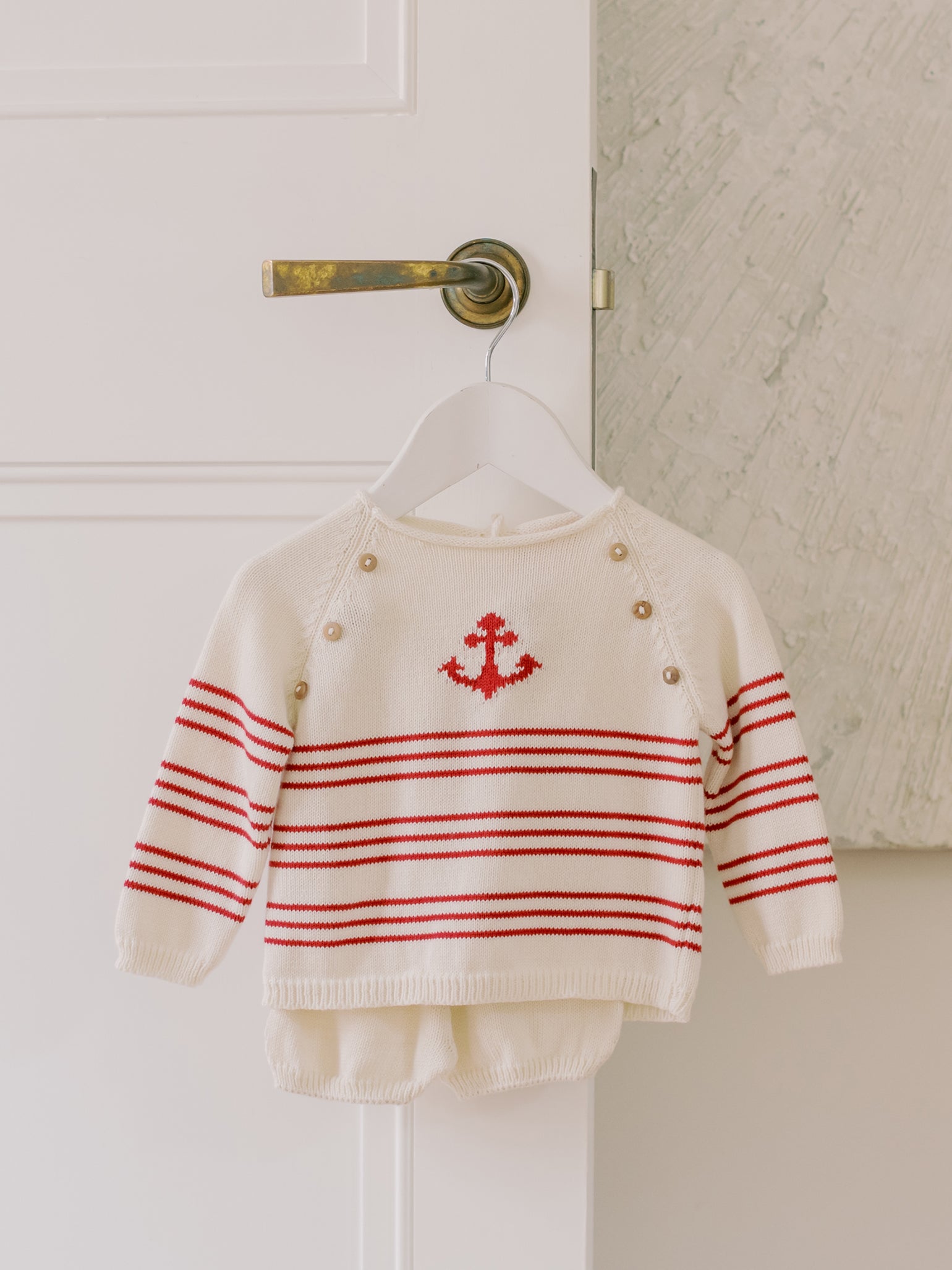 Red Stripe Ancla Cotton Baby Knitted Set