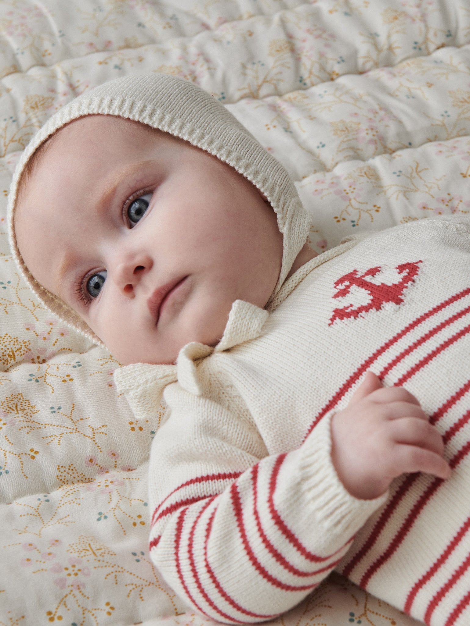 Ivory Bigal Cotton Baby Knitted Bonnet