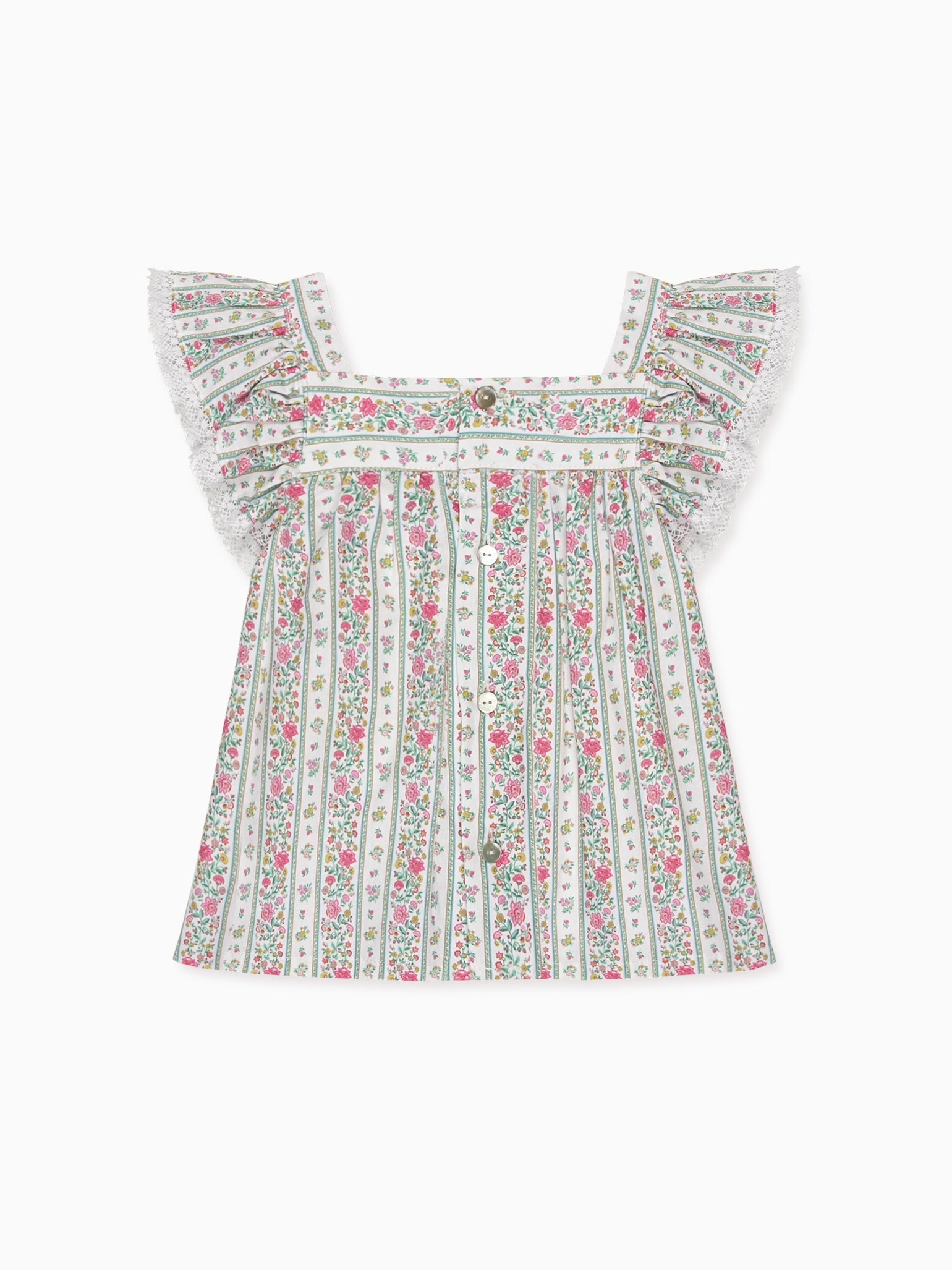 Fuchsia Pink Floral Stripe Anika Baby Girl Shirt