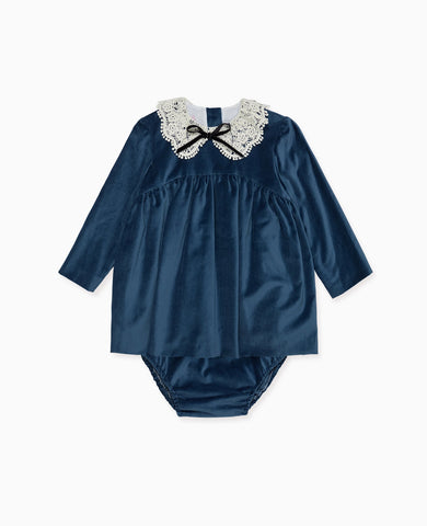 Blue Antonella Velvet Baby Girl Set