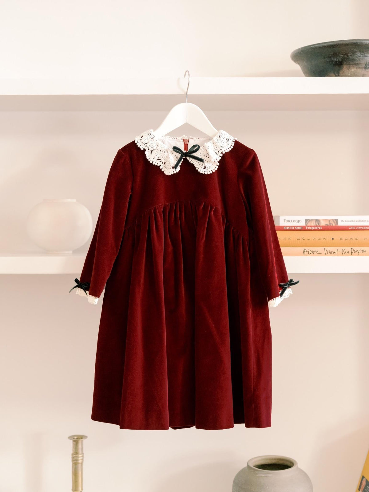 Burgundy Antonella Velvet Girl Empire Dress