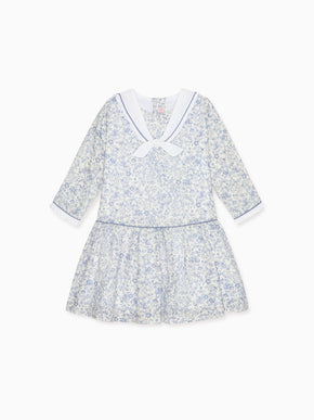 Dark Blue Floral Aranda Girl Drop Waist Dress