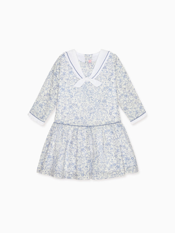 Dark Blue Floral Aranda Girl Drop Waist Dress