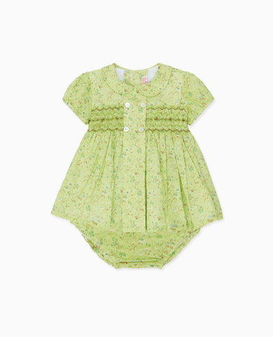 Green Floral Arcadia Baby Girl Hand-Smocked Set