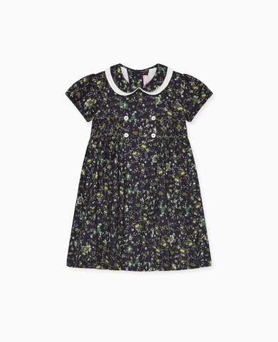 Navy Floral Arcadia Girl Hand-Smocked Dress