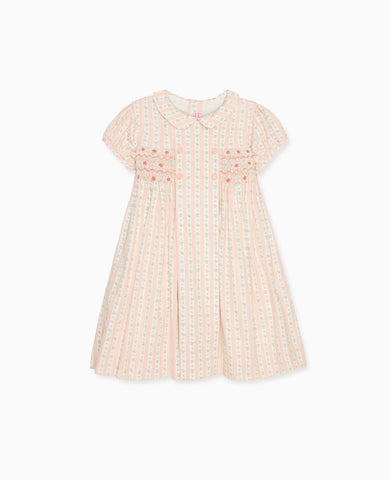 Pink Floral Stripe Arcadia Girl Hand-Smocked Dress
