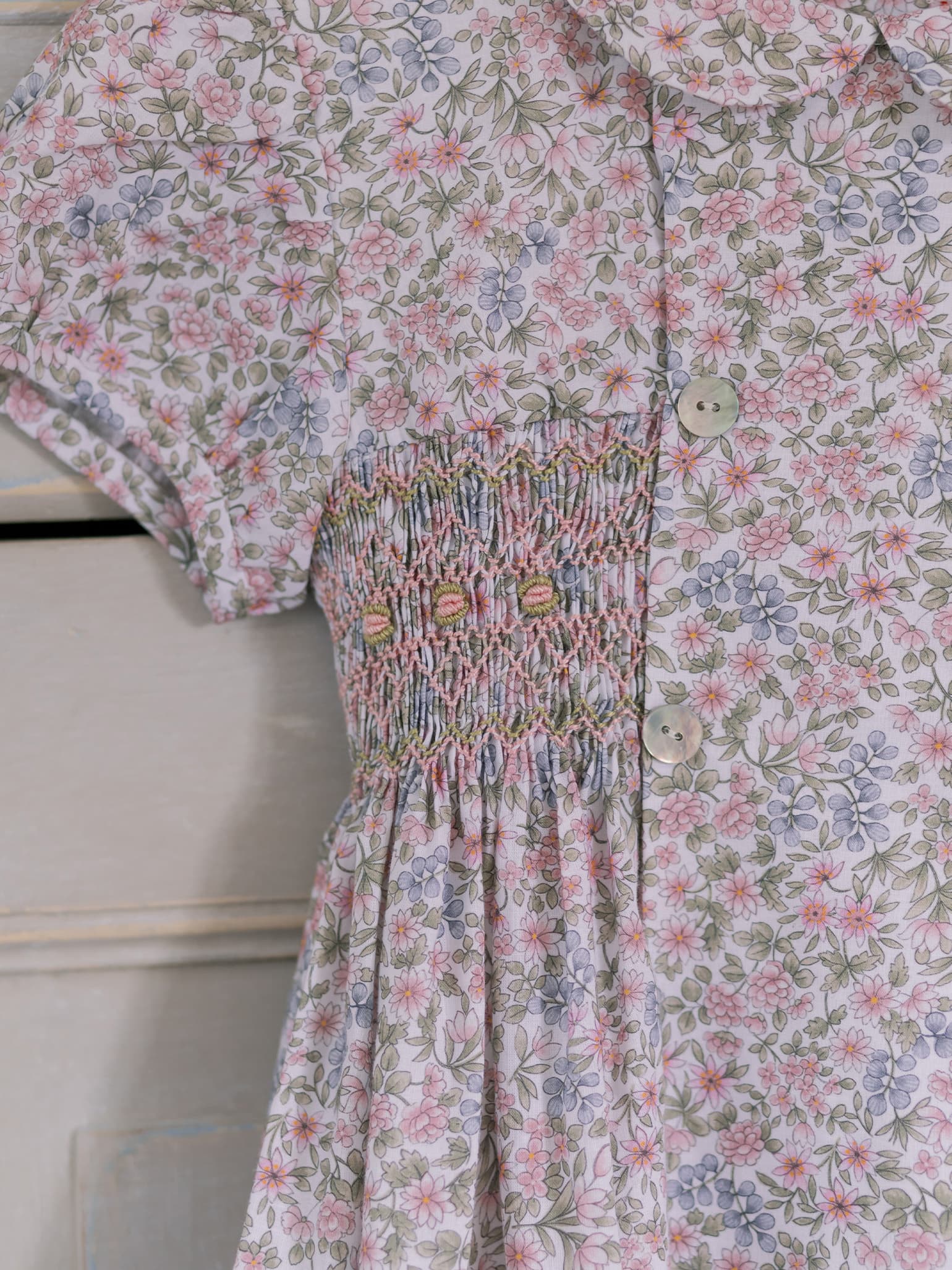 Pink Floral Arcadia Girl Hand-Smocked Dress