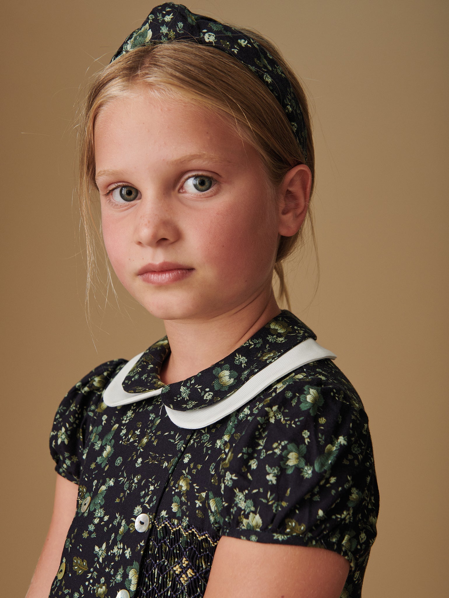 Navy Floral Arcadia Girl Hand-Smocked Dress