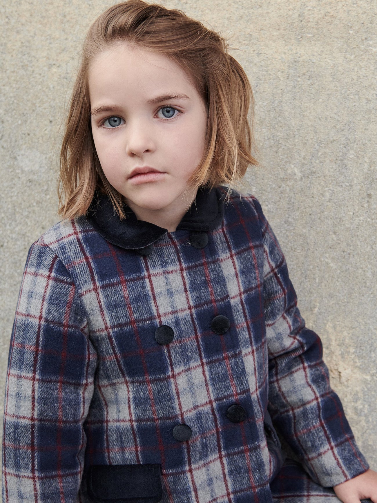 Navy Check Arrieta Girl Coat